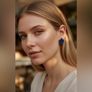 ✨ $5 for $25 Blue Clover Stud Earrings | Gold‑Tone Floral Posts ✨